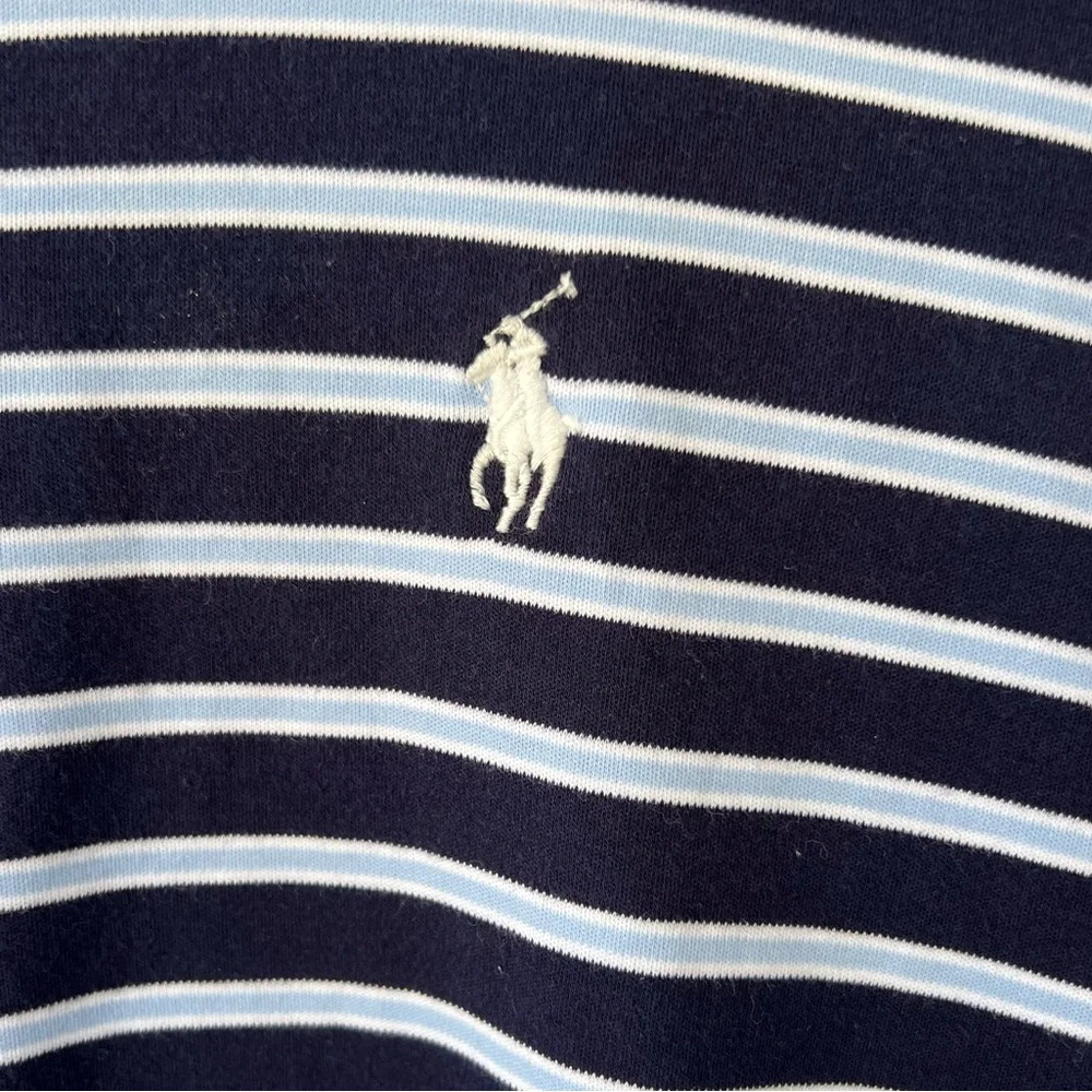 Ralph Lauren Polo Shirt Men's 100% Cotton Navy Baby Blue Stripes Classic Fit L
